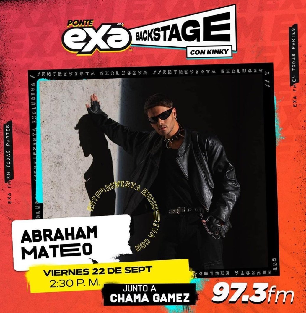 abrahammateomex's tweet photo. Mañana entrevista con @AbrahamMateo en el #ExaBackstage con @kinkycr y @chamagamez_ a las 2:30 pm por Exa Monterrey  @exafm973 https://t.co/qoMfydlU4Z