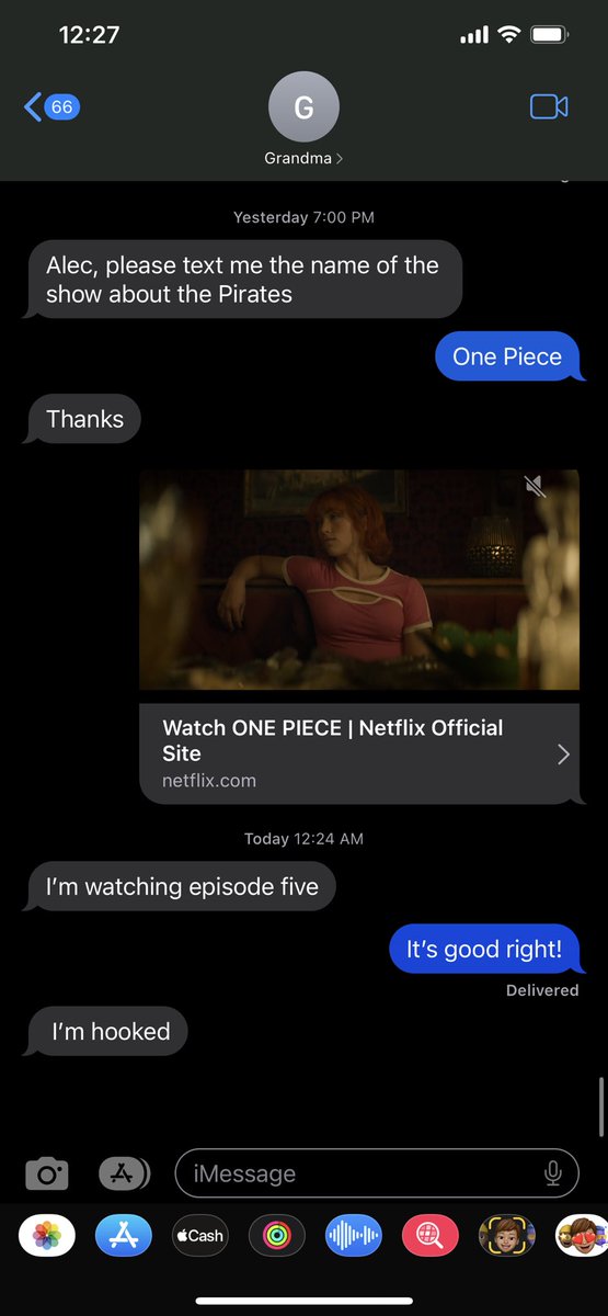 I got my Grandma hooked 😂 <a href="/onepiecenetflix/">ONE PIECE(ワンピース) Netflix</a> <a href="/Eiichiro_Staff/">ONE PIECE スタッフ【公式】/ Official</a> <a href="/netflix/">Netflix</a>