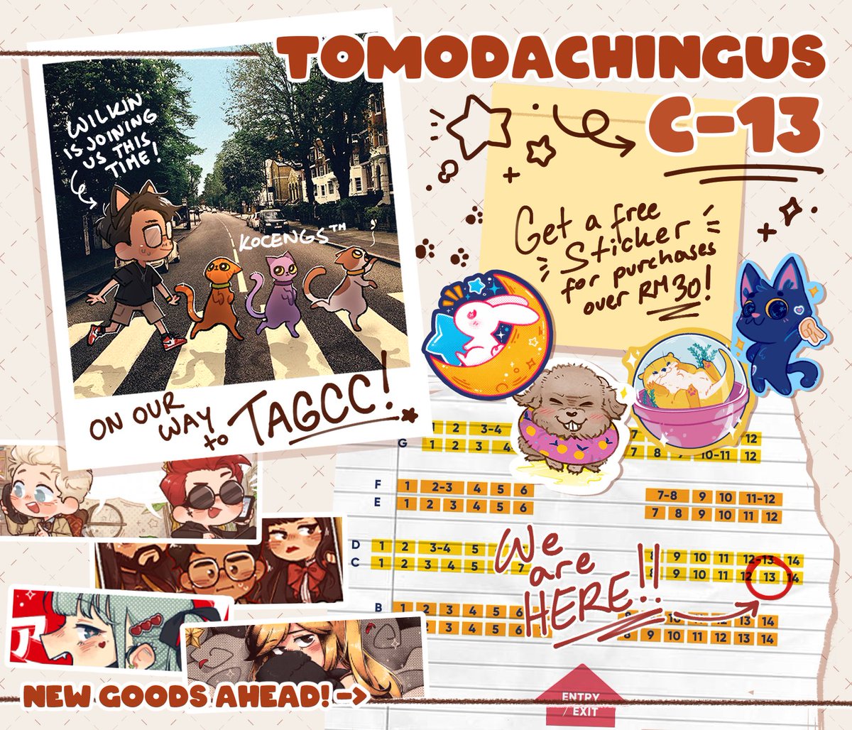 herro everynyan ✨️
here's my catalog for #tagcc2023 !!!

this time @wilkinleeart is joining me, @a_liottr, and @pistchachios at C-13 Tomodachingus ✨️

got a new merchs but sadly couldn't get the spiderverse stuffs restocked rn 🥹 cosmic hopefully!

sEE YALL THERE !!!!💖💖💖 