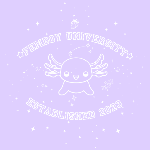 FemboyUni's tweet photo. Got the profile art up! Yayy<3 The first one is the profile header and the second is the current logo I'm going to use for #FemboyUniversity, starring Femboy University's mascot, an asexual agender axolotl. The profile picture will be printed on #FemboyUni t-shirts and hoodies.🩷 https://t.co/x1OhFi4c09