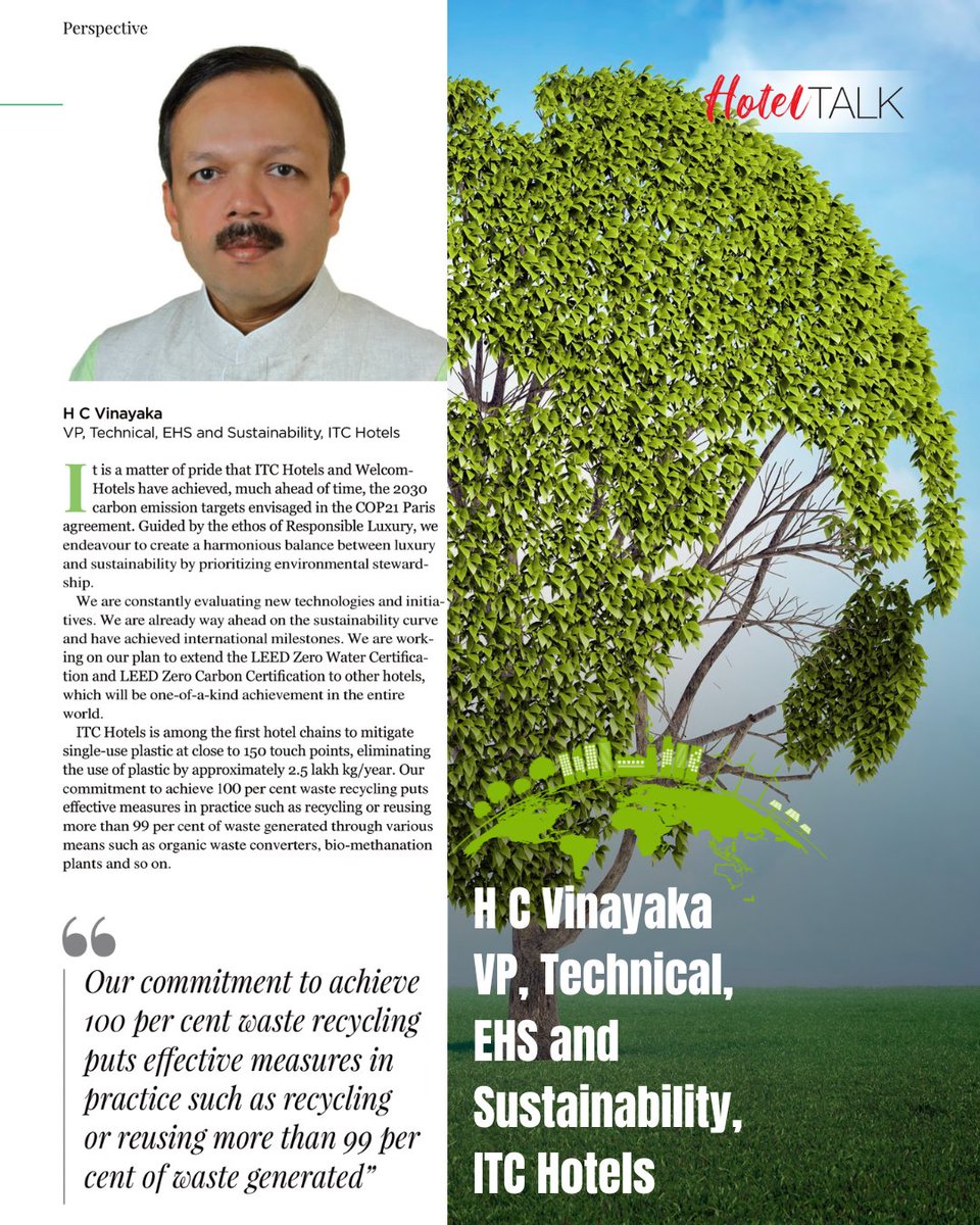HotelTalk_Mag's tweet image. Discover the inspiring journey of ITC Hotels towards Responsible Luxury by H C Vinayaka VP, Technical, EHS and Sustainability, ITC Hotels, in the latest issue of Hotel Talk Magazine.

#ITCHotels #SustainabilityChampions #LuxuryWithPurpose
