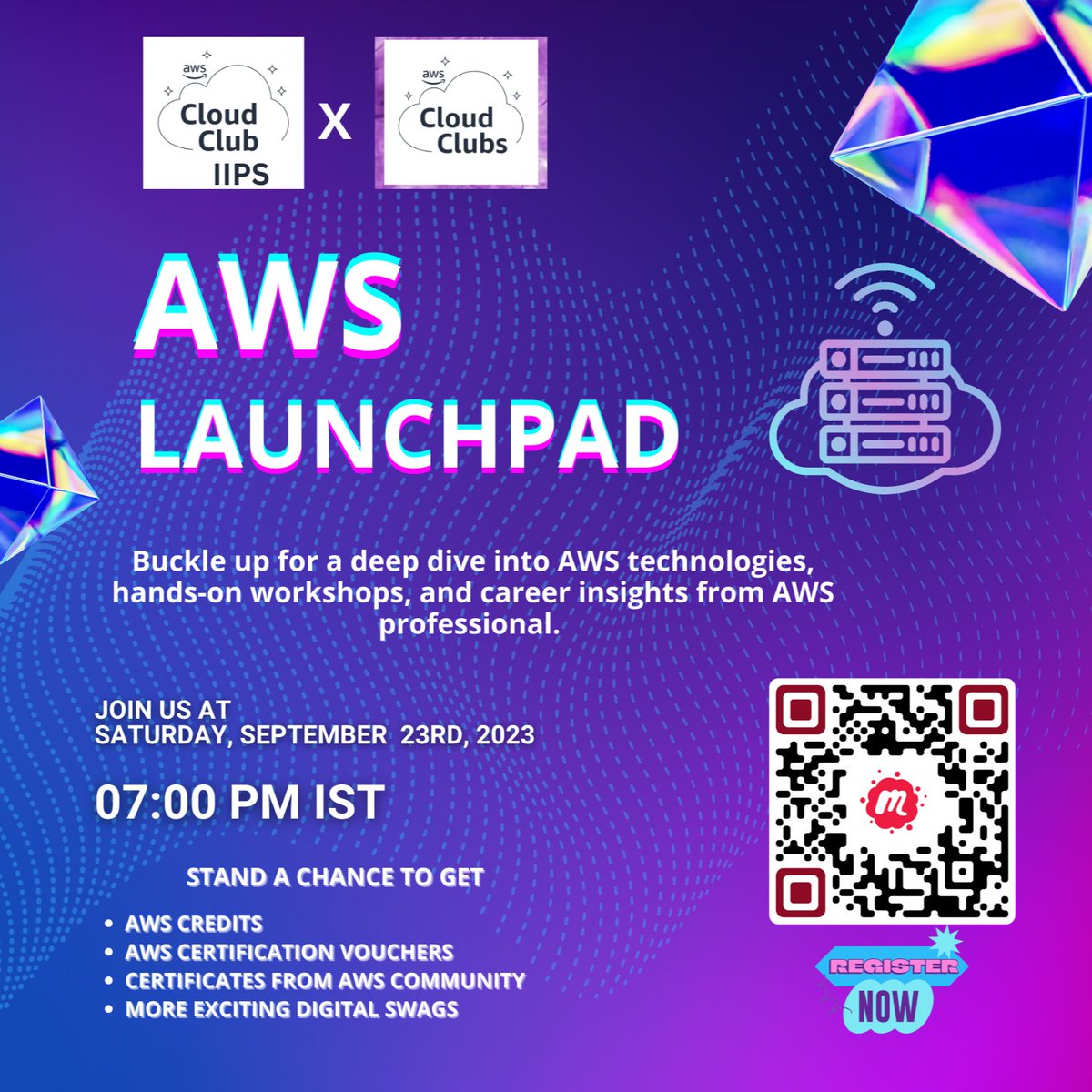 awscciips's tweet photo. Howdy Cloudy people! Join AWS Launchpad, an event designed to fuel your passion for AWS &amp; the limitless possibilities of cloud computing on:
DATE: 23/09/2023
TIME: 7:00 PM
PLATFORM: YouTube live

RSVP here: https://t.co/QzKsg5DXVR

#AWSCCIIPS
#CloudClubCaptains #AWSCaptainsCollab https://t.co/cT3kfy3YZ0