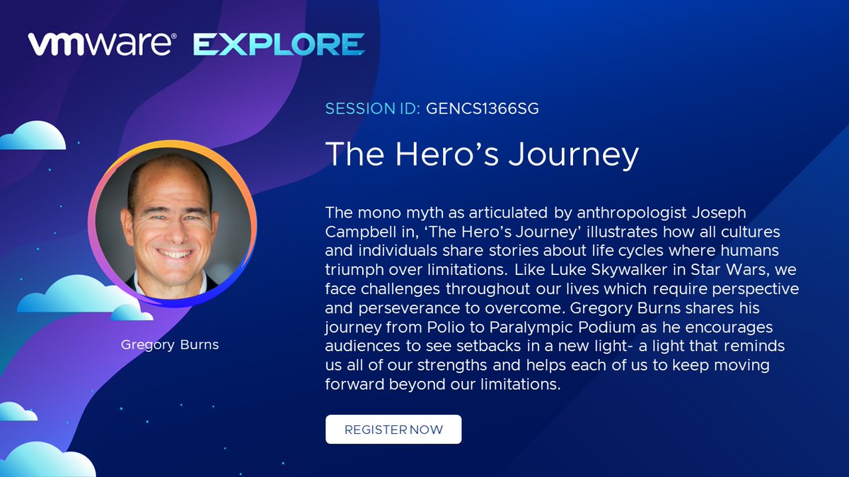 Gregory Burns is a highly sought after motivational speaker, world-class athlete and internationally renowned fine artist. 

Catch his session at #VMwareExplore 2023 Singapore! Register now - event.vmware.com/flow/vmware/ex…