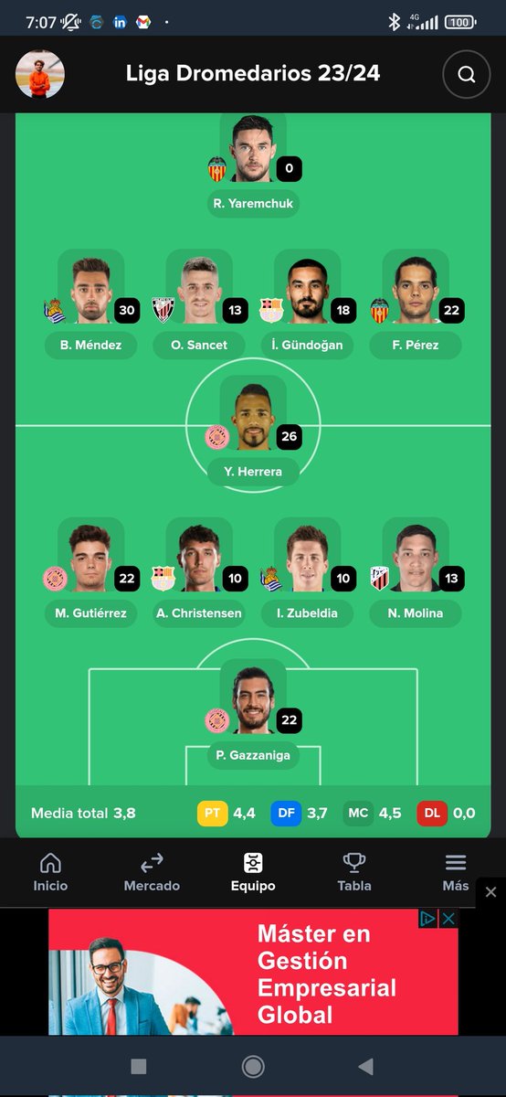 Jgaveta8's tweet photo. @mundodelfutbo09 @Asesor_Biwenger Para la jornada 6, saco este equipo o hago algún cambio? 

Podría meter a Kyrian de Las Palmas en MC o a Witsel del Atlético de DF. https://t.co/QMbgCELtDA