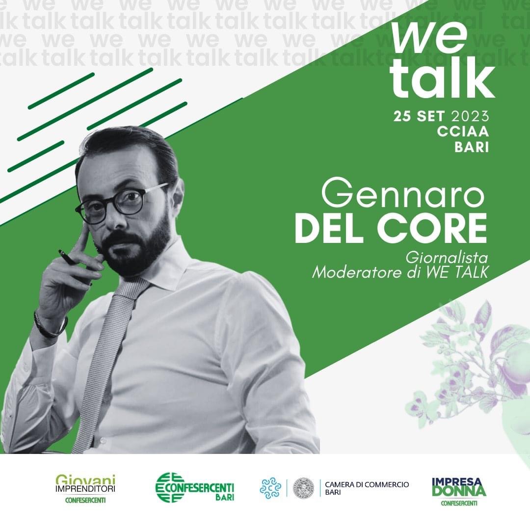 Lunedì 25 settembre, alle 10 in Camera di #Commercio di #Bari, presenterò "We Talk", dedicato a #impresa, #donna, #giovani e #creatività.

Un appuntamento organizzato da #Confesercenti #Bari, che ringrazio per avermi scelto.