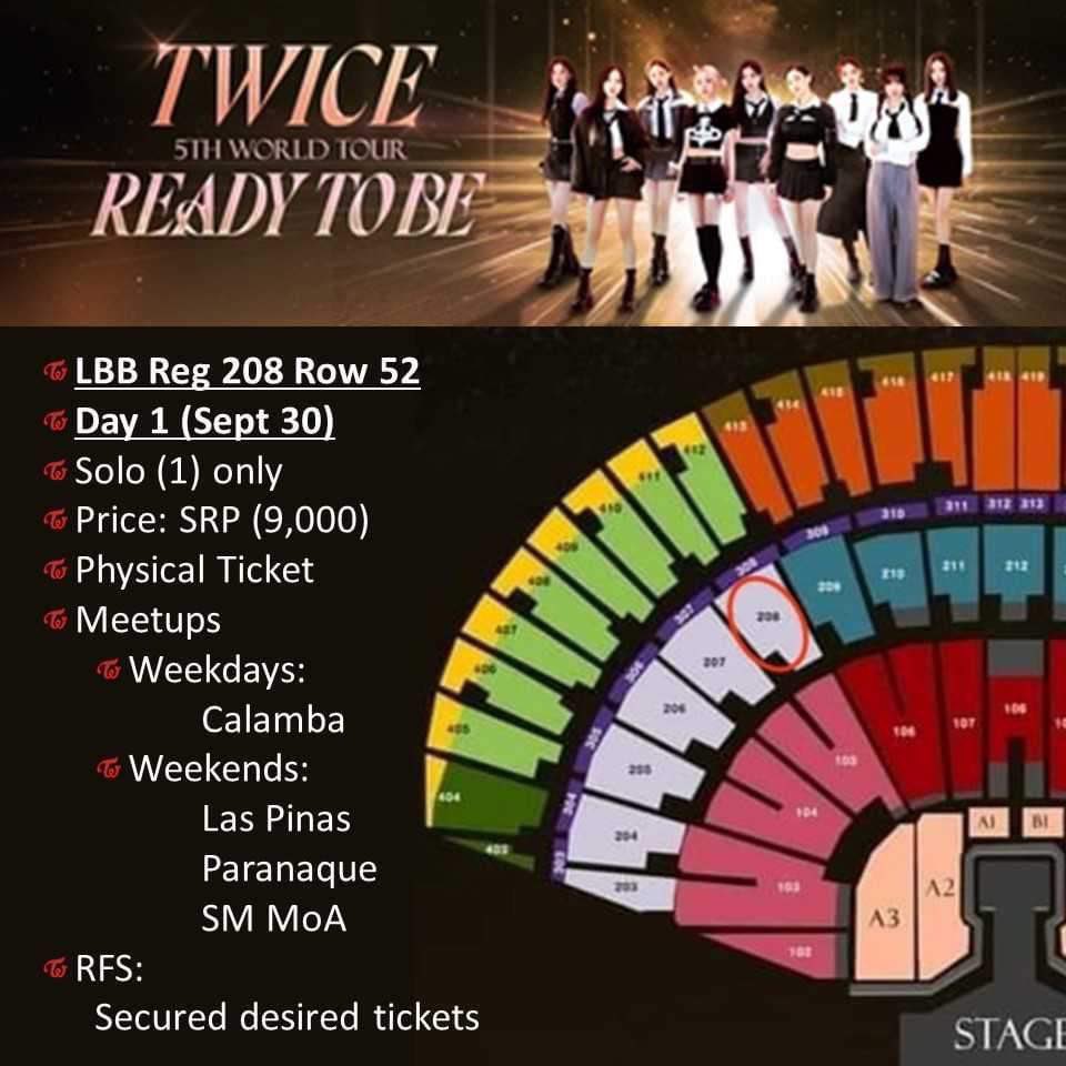 d0kkart's tweet photo. wts lfb ph

helping a friend

Twice 5th world tour ready to be bulacan

— day 1 sept 30 2023
— lbb reg 208 row 52
— solo (1)
— 9000 php (very negotiable)
— physical tix

rfs: secured desired tix https://t.co/PD4AxOEP5u