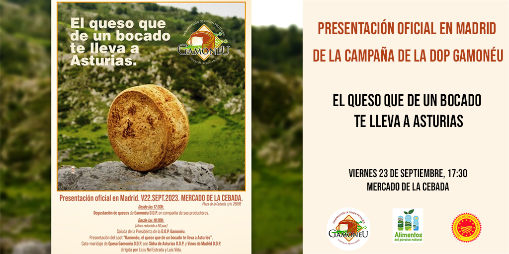 DOPGamoneu's tweet photo. Hoy a las 17:30 en @MercadoCebada de #Madrid presentación de la campaña "El queso que de un bocado te lleva a #Asturias con degustación de 4 elaboradores de la DOP Gamonéu y maridaje/cata con @SidraDasturias y @VinosdeMadridDO con @lluisnel y #luisvida. ¡Estáis todos invitados! https://t.co/zQ67ekqdCn
