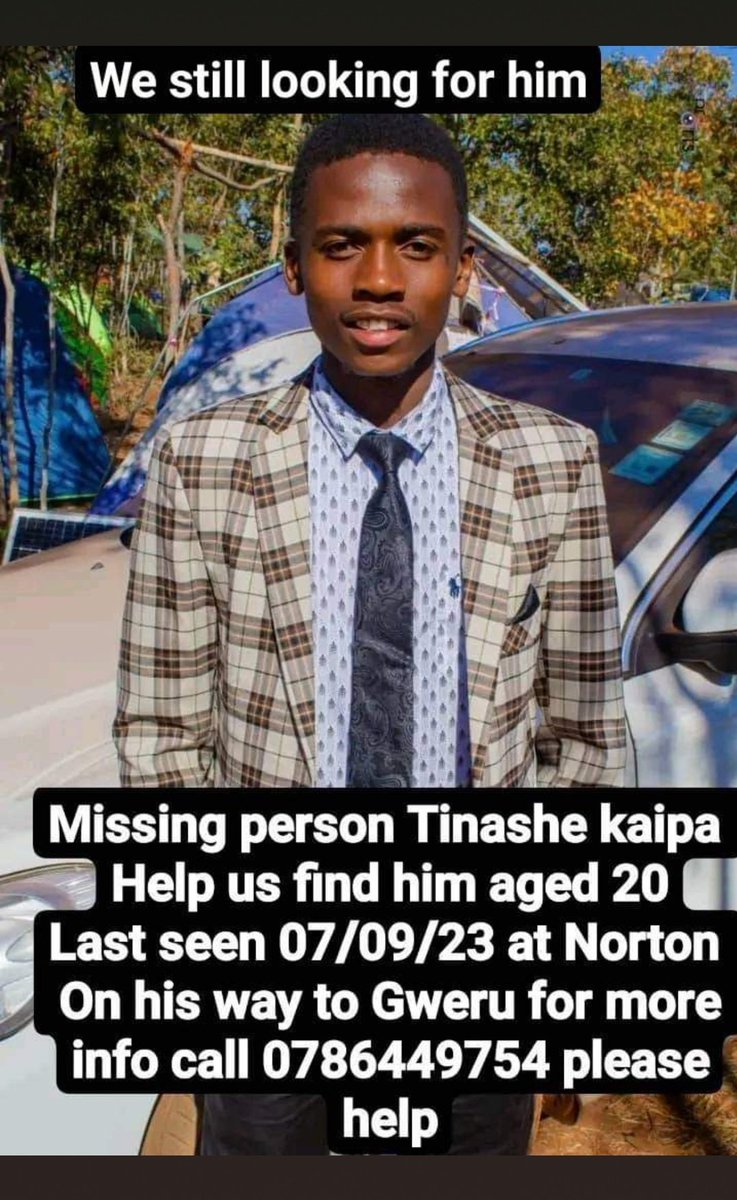 We still looking for munhu uyu mufunge henyu its been 3 weeks now... ⚠️Missing person alert.. We not giving up though or losing hope.. An rt will be appreciated..
