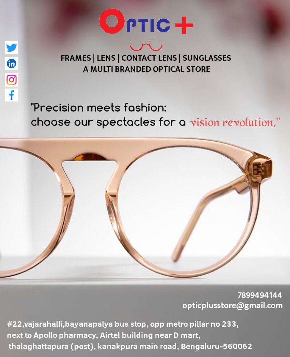 '👓 Precision meets fashion in our spectacles – a vision revolution! 🌟 
.
.
..
.
.
.Choose style and clarity with every frame.
..
.
.
.
.
.
 #FashionForward #SpectaclesRevolution #StyleInSight #VisionaryFrames #EyewearEssentials #FashionableEyewear #ClearVision #FrameYourStyle