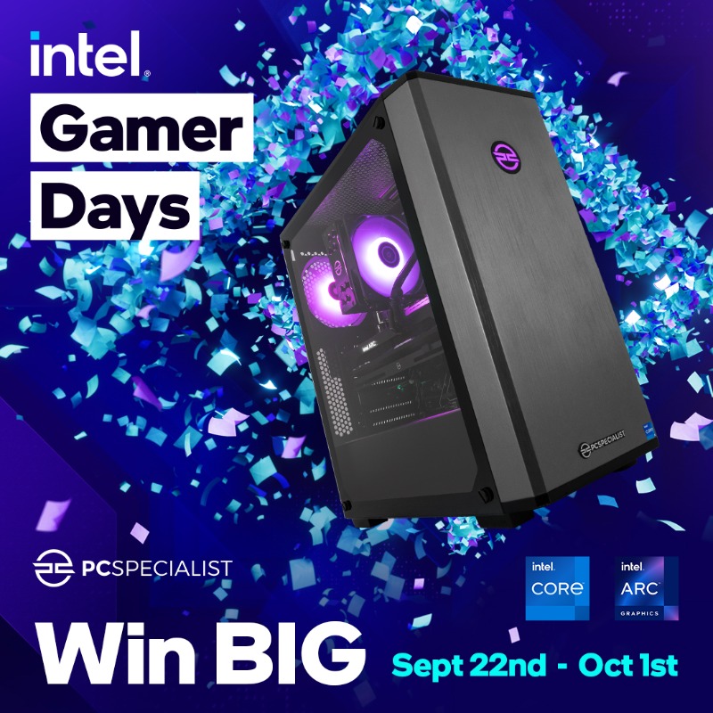 PCSpecialist's tweet photo. Celebrating #IntelGamerDays 🕹️ Win an @IntelUK® ARC™ powered system and get unique discounts with PCSpecialist. Find out more ⤵️