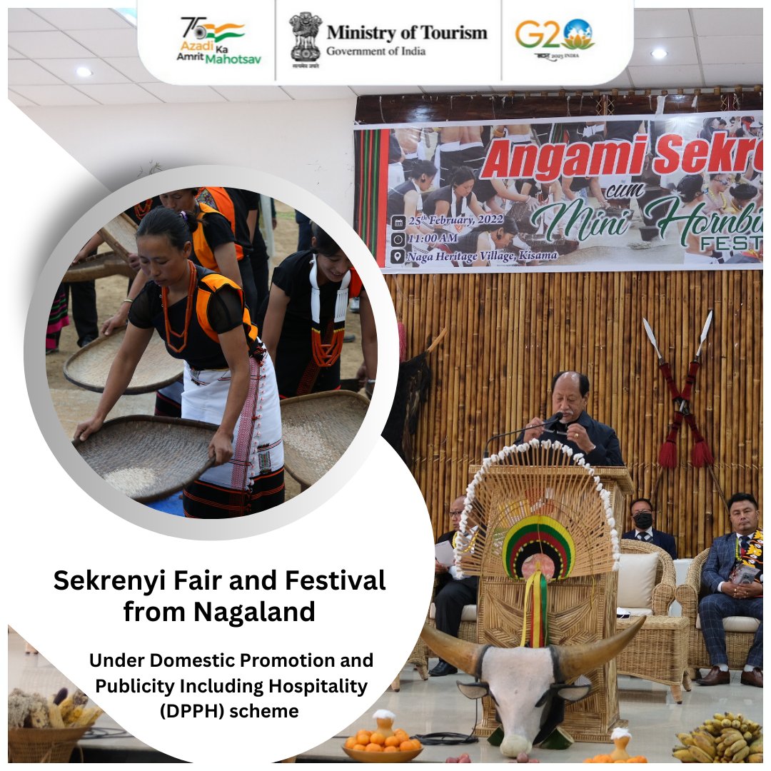 tourismgoi's tweet photo. Ministry of Tourism provided Central Financial Assistance of ₹5 Lakhs under the Domestic Promotion and Publicity Including Hospitality (DPPH) scheme for the Sekrenyi fair and festival in Nagaland.
#DPPH #FairsandFestivals #TourismPromotion https://t.co/NIKO9qUJS8