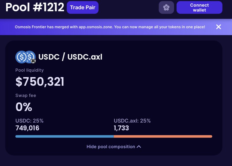 AirdropGlideApp's tweet photo. Native $USDC is here at last on @osmosis!

Check out the Transmuter Pool! 

1:1 swaps between $axlUSDC and $USDC with no slippage!

https://t.co/RD9fIrk3LV

Make sure you follow me to keep updated! https://t.co/h1QzdBqtIe