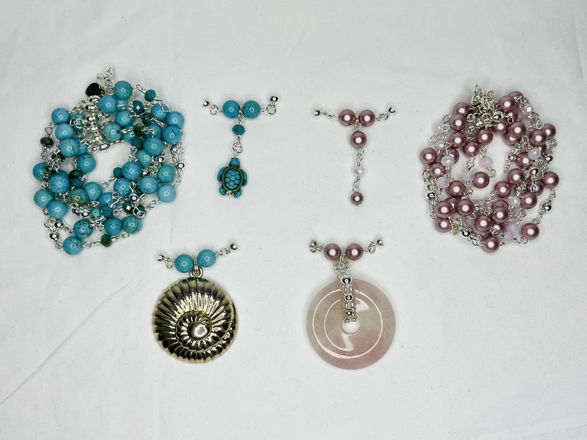 SandeeCreature's tweet photo. Just completed two convertible jewellery pieces for a client. One turquoise, one rose quartz - adjusted with the magic of magnets. #jewellery #convertiblejewellery #magneticjewellery #turquoise #rosequartz https://t.co/psRGwQaADQ