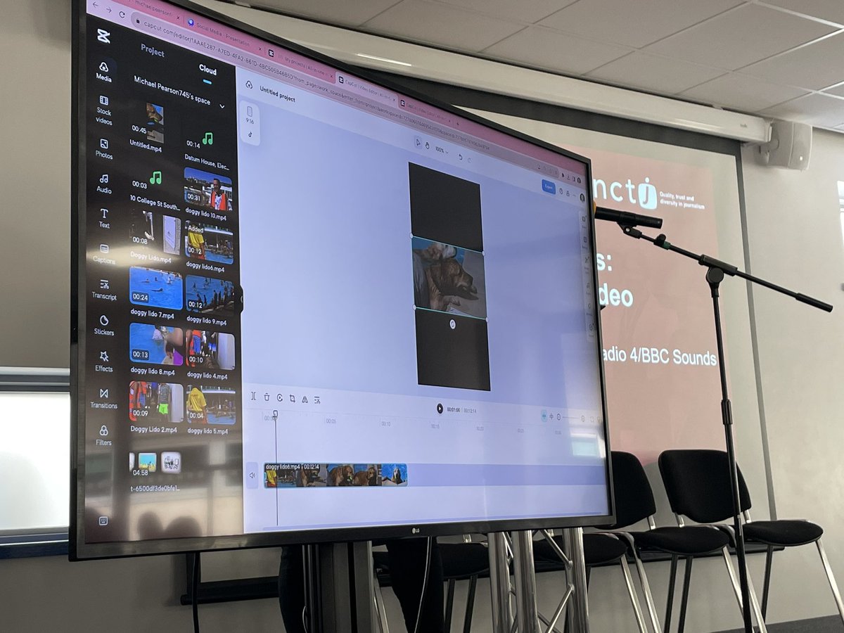 NCTJ_news's tweet image. .@MPJourno giving us a demonstration of @capcutapp here at the CNP Conference, showing us how it can be used to edit video. 

“Let’s get this dog in frame. A very good boy!” 

#videoediting #videojournalism #choosenctj #NCTJCommunityNewsProject