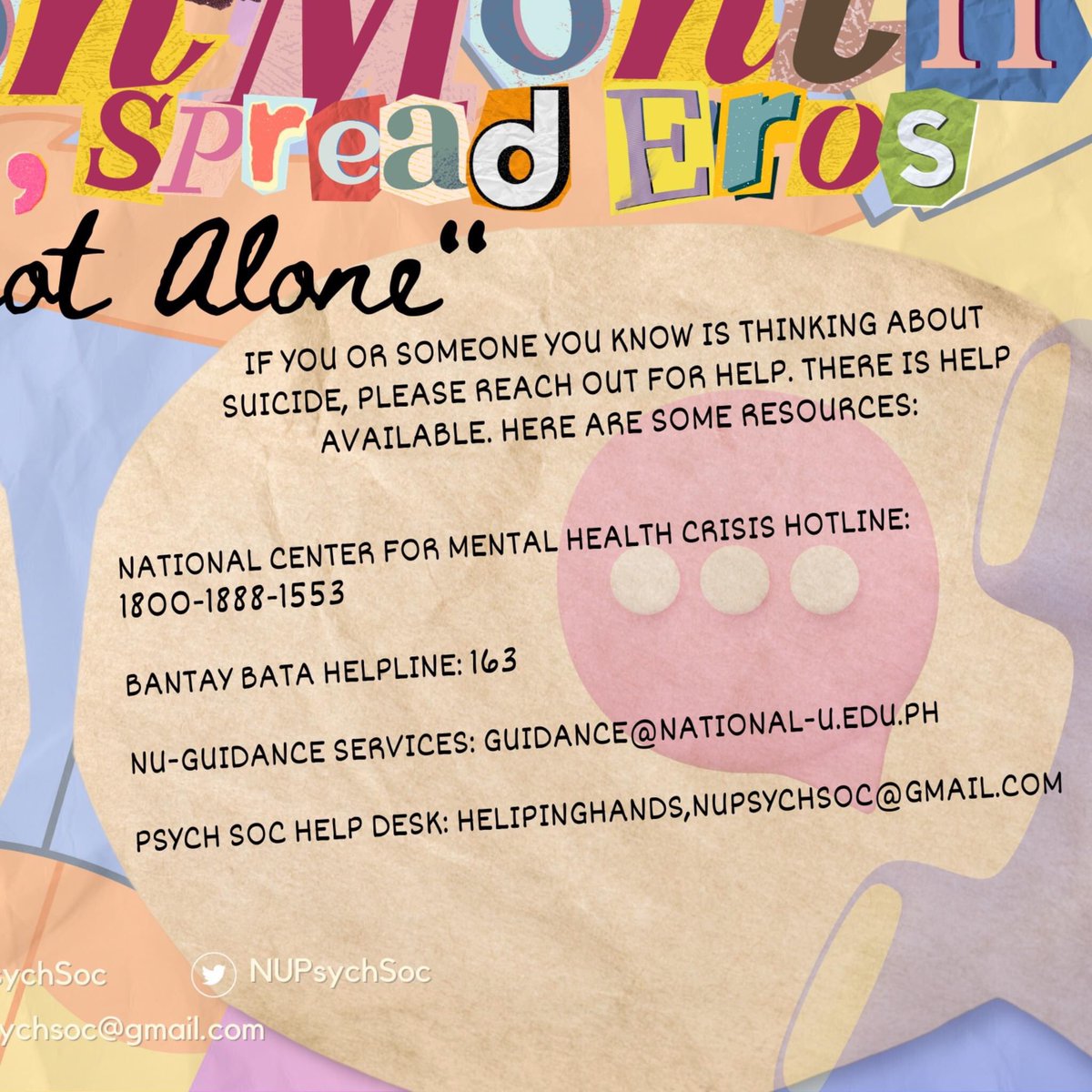 nupsychsoc's tweet photo. September is the first "Ber" month, and as we prepare for the season of giving and love, may we also remember those people around us struggling and make them feel that they are seen, heard, and loved.

#SpreadLoveSpreadEros
#SuicidePreventionMonth2023 https://t.co/2QR356MlSF
