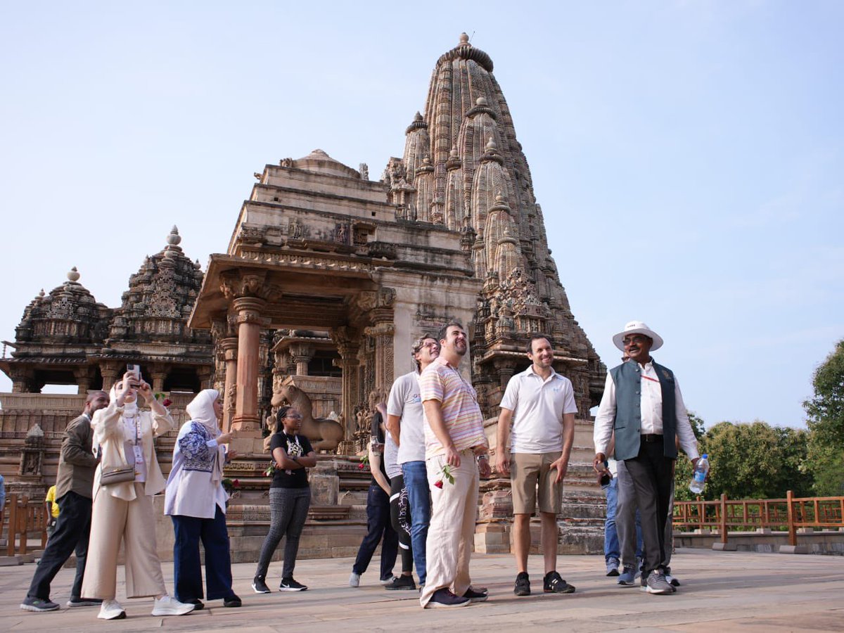 g20org's tweet photo. @PIB_India @MIB_India @FinMinIndia @PIBBhopal Witnessing the magnificence of #Khajuraho!

#G20 Delegates at the 4th Infrastructure Working Group Meeting visited the Western Group of Temples. They were awed by the intricate carvings and sculptures of this @UNESCO World Heritage Site.

📸 Have a look!

#G20India #IWG https://t.co/Ks6N2RKZ2I