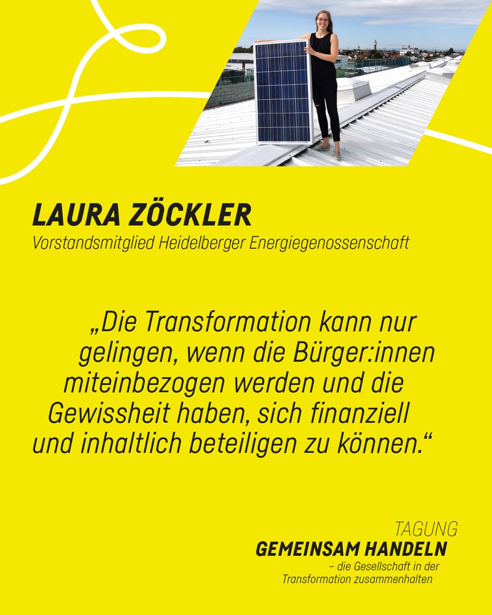 Laura Zöckler von der Heidelberger #Energiegenossenschaft setzt sich für eine #Energiewende ein, von der alle Bürger*innen finanziell profitieren können. „Nur dann kann die #Transformation gelingen.“💬Was meint ihr?✍️