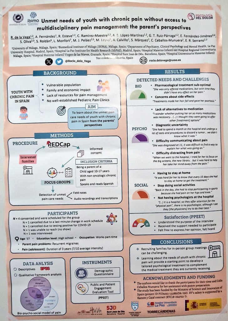 Rocio_dela_Vega's tweet photo. Many posters from the @InvestigaDolor group from @Psicologia_UMA today at #EFIC2023
We have a little bit of everything: #opioids #empathy #VirtualReality #patientsNeeds... Stop by and say hi!
@EFIC_org @Sedolor https://t.co/jrAb5n83ul
