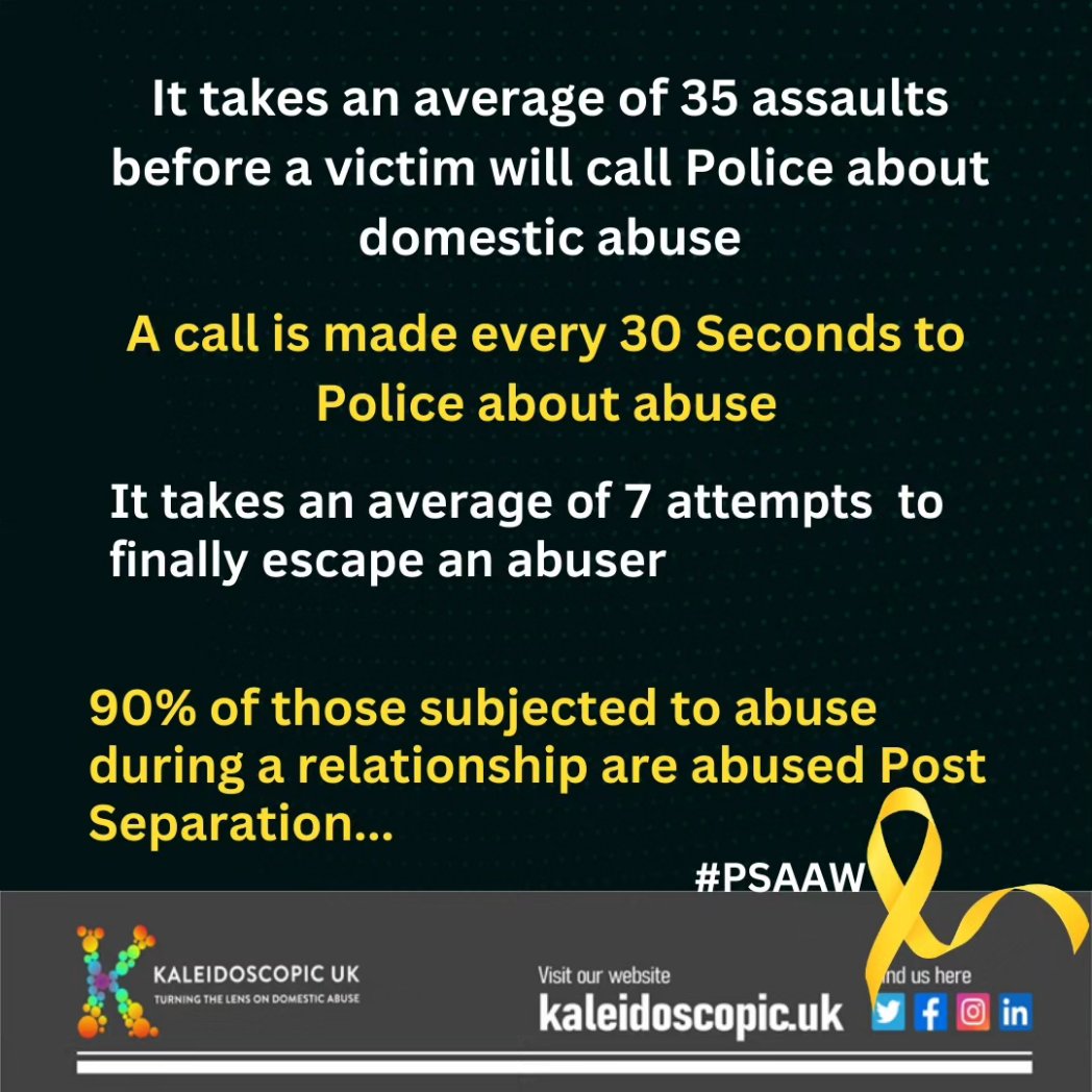 UkKaleidoscopic's tweet photo. Day 5 of Post Separation Abuse Awareness Week..

We are highlighting the prevalence.

Abuse continues post separation when escaping an abuser and is the most dangerous time for survivors...

The fear is real!! #PSAAW  🎗 https://t.co/rsJVWCsmys