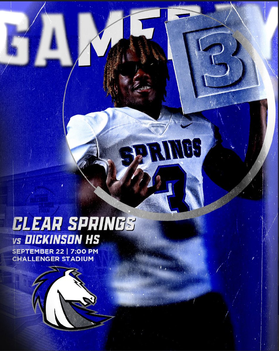 🚨Game Day🚨
🏈1st District Game🏈
🗓Friday, September 22
⚡️Clear Springs 🆚 Dickinson🐊
🏟️Challenger Columbia Stadium
🏈 7:00 PM Kickoff
# BOLTUP⚡️ #BRICKBYBRICK🧱
