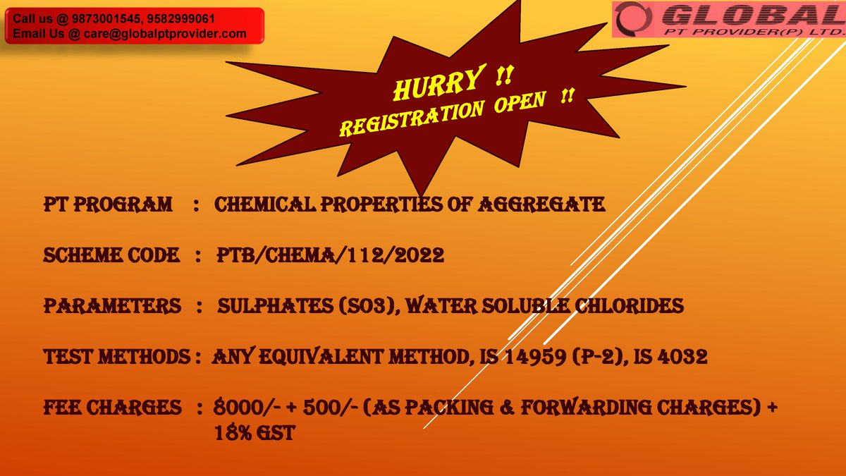 pt_limited's tweet image. #proficiencytesting #ptprograms #chemicalpropertiesofaggregate #fertilizers #neemoilcoatedurea #parametrs #sulphates #moisture #neemoilcontent #watersolublechloride #totalnitrogen #biuret #registrationisopen #hurryup