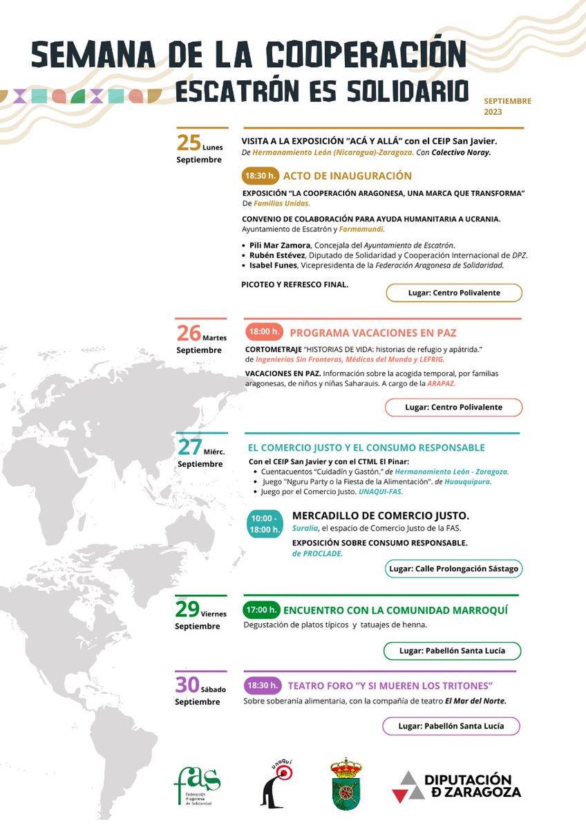 No te pierdas la Semana de la Cooperación en Escatrón
🌍✨ Del 25 al 30 de septiembre, disfruta de actividades que promueven la solidaridad y la cooperación al desarrollo. 🤝📽️ ¡Exposiciones, cortometrajes, cuentacuentos y mucho más! 
ENTRA Y PARTICIPA 👇
aragonsolidario.org/actividades/se…