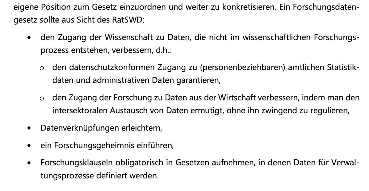 Ein extrem wichtiger Debattenbeitrag vom @ratswd! 4 Hauptforderungen an ein Forschungsdatengesetz. Bitte zu teilen, damit dieses wichtige Thema für 🇩🇪 die Reichweite bekommt, die es bedarf! 👇