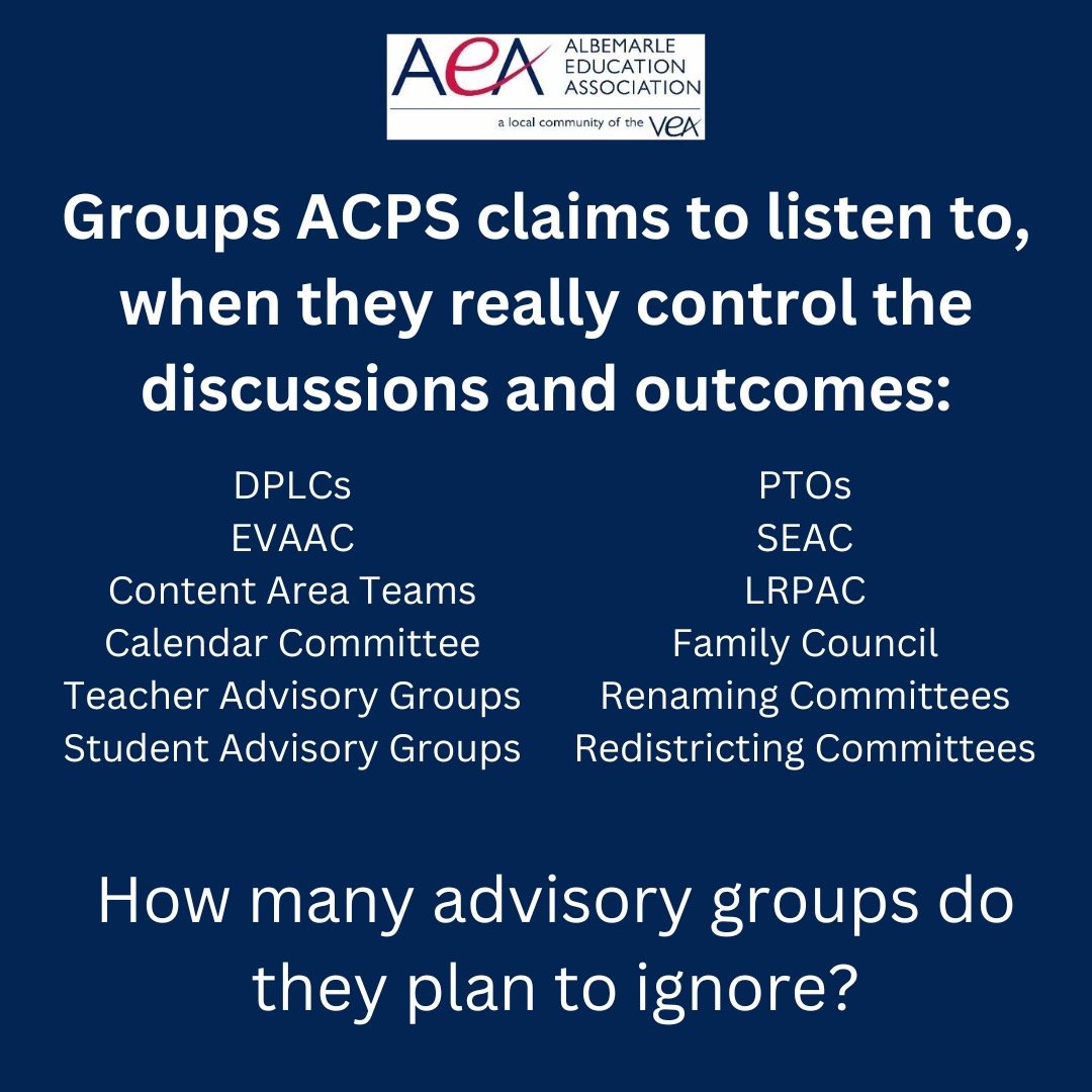 AlbeEduAssoc's tweet photo. You know what's corrosive to morale? Soliciting feedback from your employees and ignoring it. 

This is why we fight to have a legal, binding role in the terms of our employment.

#ACPSBrokenPromises
#ACPSLackOfTrust
#ACPSLowMorale
#ACPSIgnoresUs https://t.co/OGEkXFnOMW