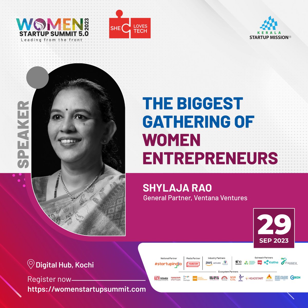 Be a part of the Women Startup Summit 5.0 on September 29, 2023, where we are proud to welcome <a href="/shylajarao/">Shylaja Rao</a>, General Partner of <a href="/Ventanaventure/">Ventana Ventures</a>. 
To register and learn more, visit womenstartupsummit.com

#KSUM #WSS #WomenStartupSummit #WomenEntrepreneurs #LeadingFromTheFront
