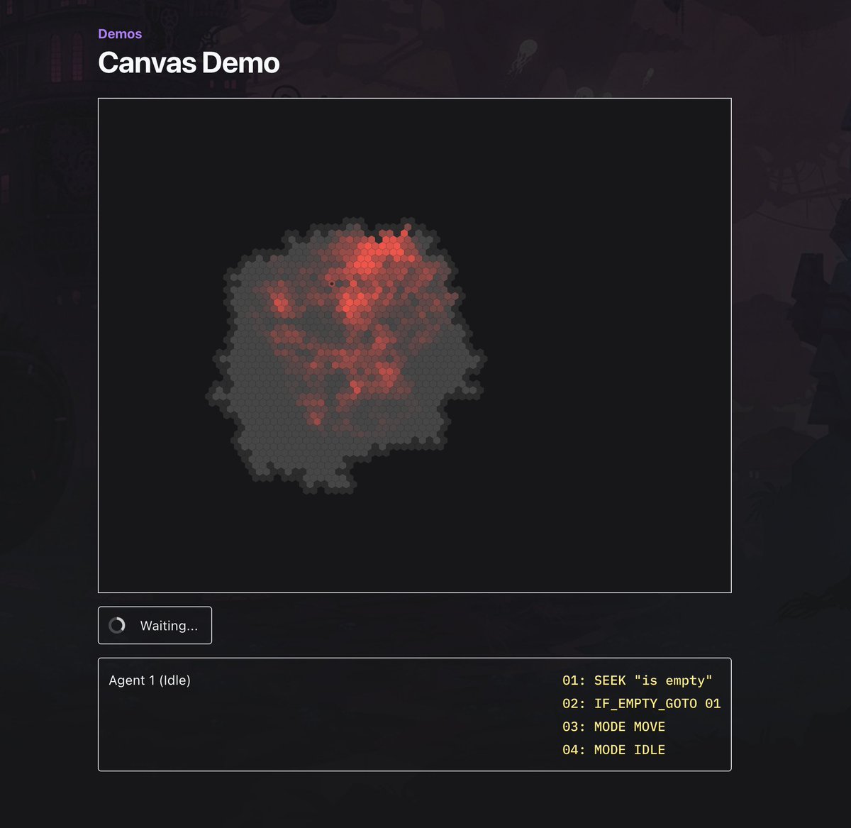 Finalising an update about the a proposed system of Agents, Actions, and Effects. Here's a screenshot of a simple PoC that uses movement and cell shading. 

The idea is to let anyone customise these systems, producing anything from canvas/art, to simulations, to interactive games