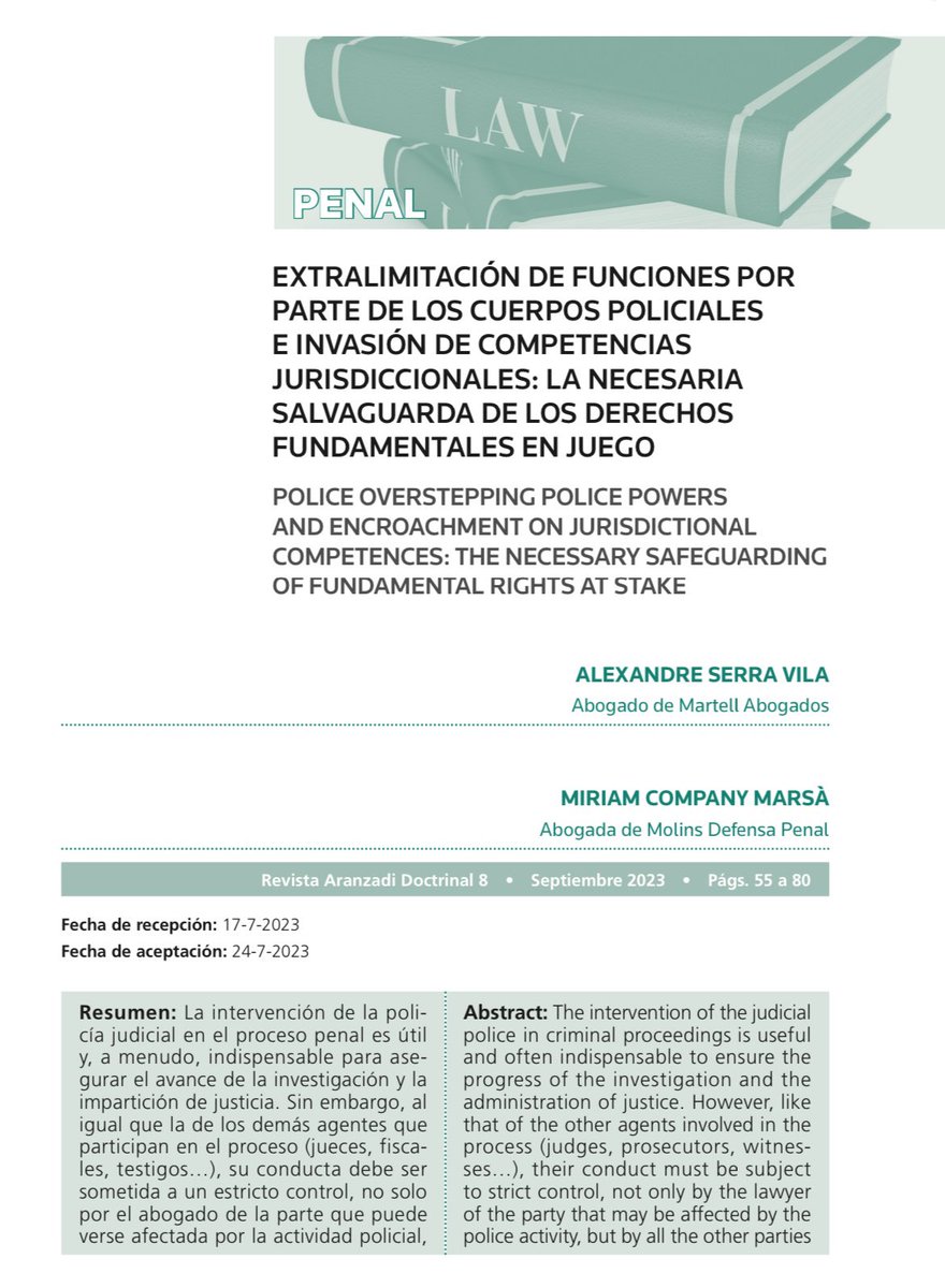 Os comparto un breve análisis (realizado junto a mi compañero Àlex Serra) sobre las cada vez más habituales “injerencias policiales” en la función jurisdiccional. Debemos acotar excesos que limitan garantías y derechos fundamentales. Gracias @aranzadi_esp por la publicación.
