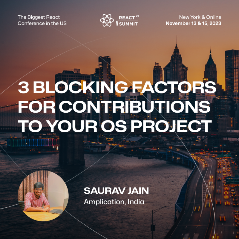 ReactSummit's tweet photo. 🌐Join #ReactSummitUS to catch the talk by @sauravjain101, a renowned #OpenSource evangelist from @amplication.

Learn how to boost your open-source project's contributor base quickly with proven strategies!