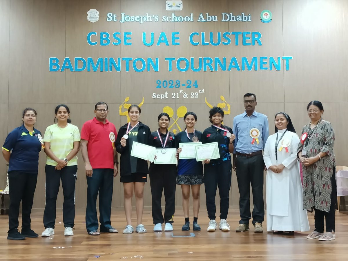 OisMsg's tweet photo. UAE CBSE Cluster Badminton Tournament, Abu Dhabi.

OIS Badminton Team secured Second Runner Up position in Under 17 Category.  Heartiest Congratulations to all the team members: Prapthi Prasanna Kumar, Amiya Sachdeva, Esther Biju and  Aarushi Biju. https://t.co/N4uJsCdkr2