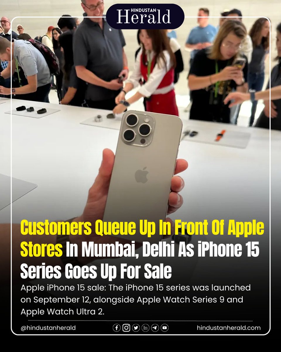 hindustanherald's tweet image. The iPhone 15 series is here, and the excitement is palpable! Share your thoughts with #HindustanHerald on this tech sensation. 📱🌐 

#AppleiPhone #TechDiscussion #JoinTheConversation #hindustan #herald #ShareYourViews #HindustanHeraldnews