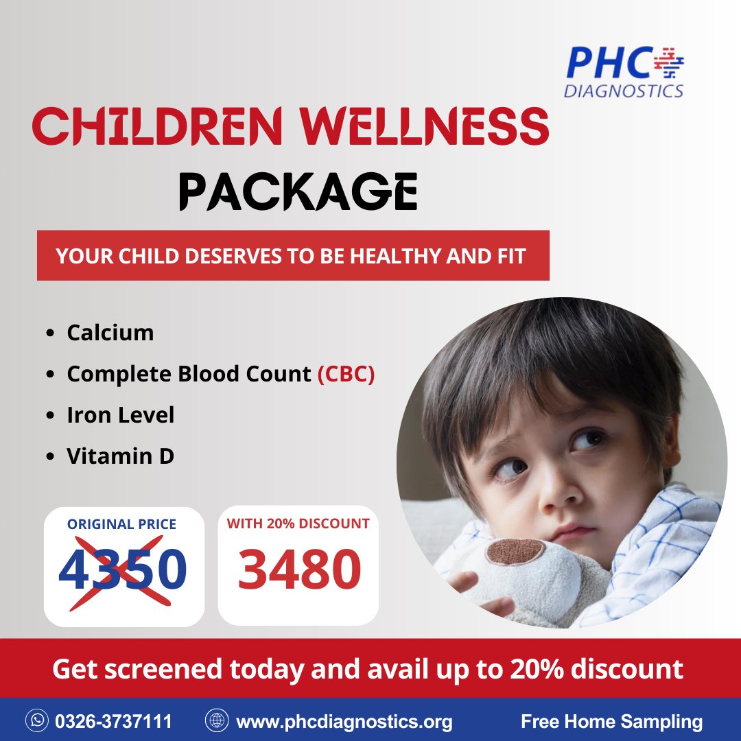 Children Wellness Package 

Your child deserves to be healthy and fit

Get screened today and avail up to 20% discount

#ChildHealth
#HealthyKids
#PediatricHealth
#CBCTest
#IronLevels
#CalciumForKids
#VitaminDForChildren
#NutritionForKids
#ChildWellness
#GrowingStrong