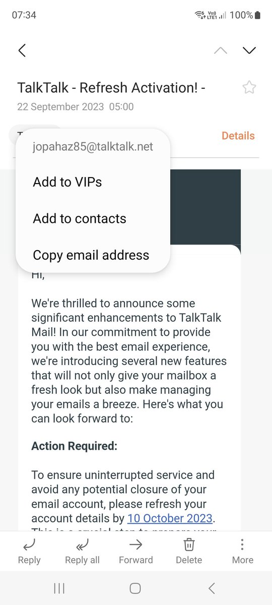 Roystanman's tweet photo. @TalkTalk can you tell me if this email is genuine please, thanks https://t.co/u1GKRSc0vb