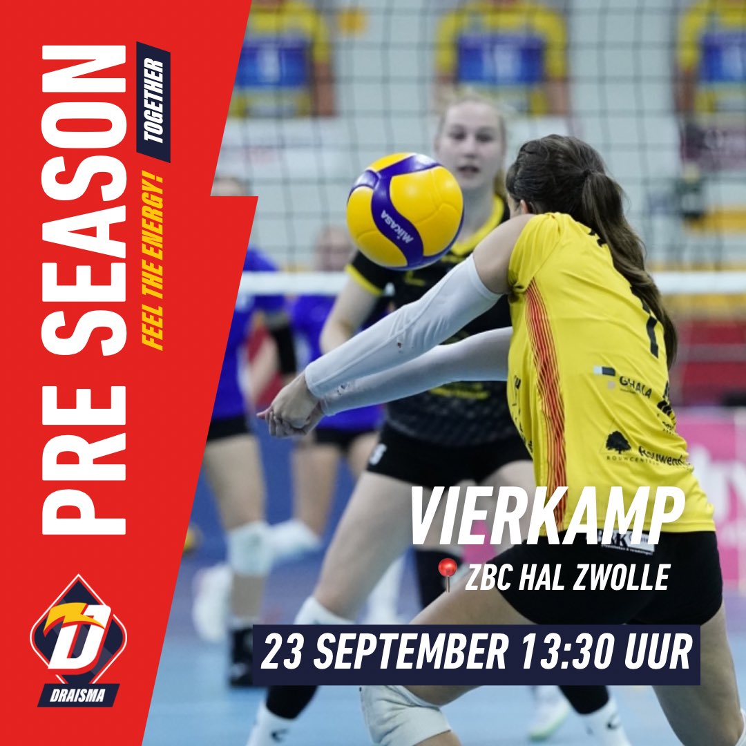 DraismaDynamod1's tweet photo. PRE-SEASON
Zaterdag spelen we in Zwolle 3 oefenwedstrijden in aanloop naar de start van het nieuwe eredivisie seizoen 23/24. Tegen Somas Activia , VC Noorderkempen en VC Zwolle Topvolleybal.
#nevobo #eredivisievolleybal #preseason https://t.co/8TPtwwIulj