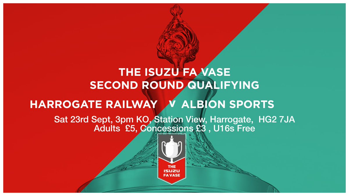 AlbionSportsAFC's tweet image. 🟡🔵🦁 | Up Next ⏩️

We are away in the FA Vase and travel to @THERAILFC this weekend

🆚 @THERAILFC
🏆 Isuzu FA Vase
🏟 HG2, 7JA
🕑 3pm KO
🎟️ Adults £5, Conc £3 

We hope you can join us another away day!  

#Lions 🦁