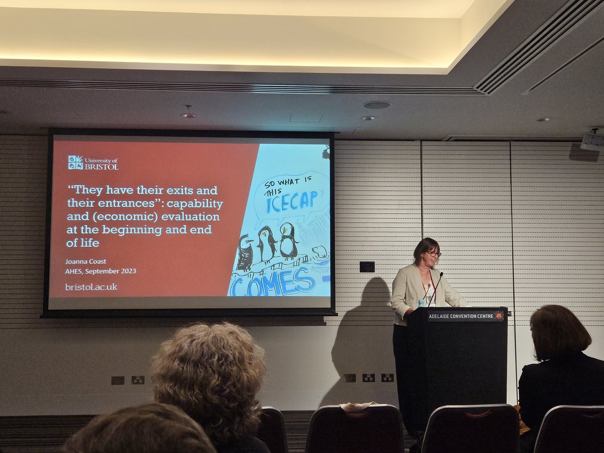 Our keYnote speaker <a href="/joclarkecoast/">Joanna Coast</a> is kicking-off her presentation on measuring capabilities across the life course #AHES2023