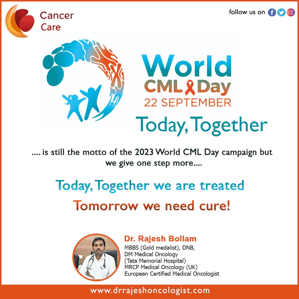 World Chronic Myeloid Leukemia (CML) Day

#WorldCMLDay #WorldCMLDay2023 #CMLAwareness #ChronicMyeloidLeukemia #BloodCancer #CMLSupport #CMLResearch #CMLSurvivors #CMLAwarenessDay #CancerAwareness #LeukemiaAwareness #CMLTreatment 

drrajeshoncologist.com