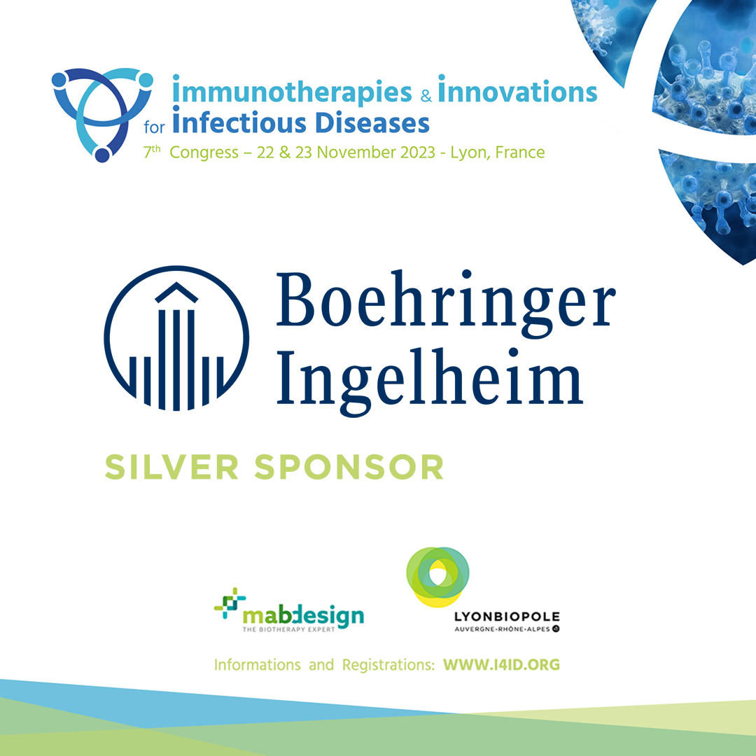 [#I4ID2023] 📢 Meet &amp; Connect with our Silver sponsor <a href="/BoehringerFR/">Boehringer Ingelheim</a> at the 7th edition of the #Immunotherapies &amp; Innovations for #InfectiousDiseases Congress co-organized by <a href="/Lyonbiopole/">Lyonbiopôle Auvergne-Rhône-Alpes</a> &amp; <a href="/MabDesign_fr/">MabDesign</a>. Thank you for your support! 

🗓 22-23/11
📍Lyon
➡ i4id.org/sponsors