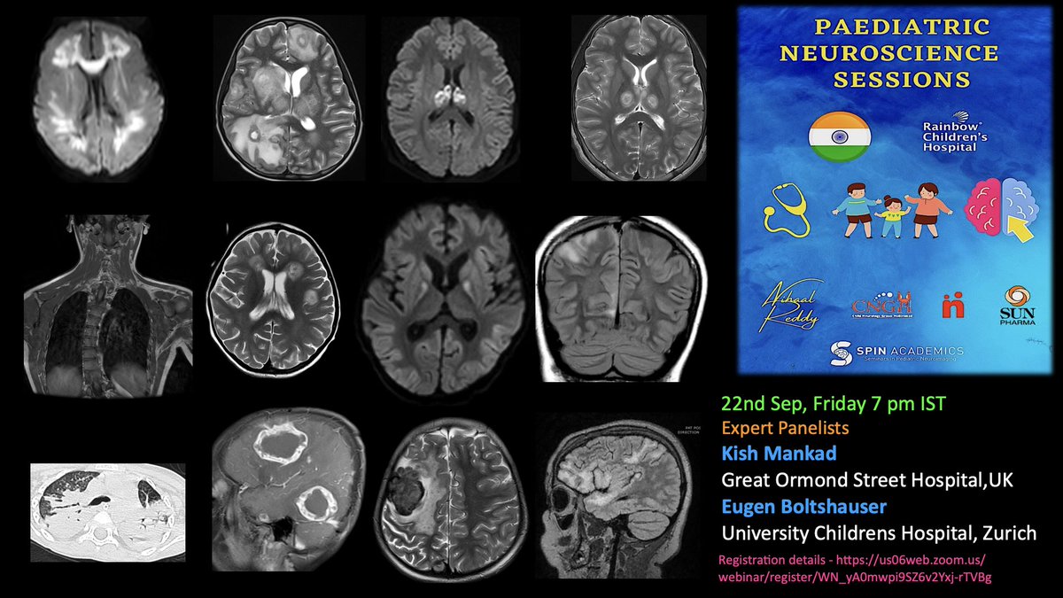 📢 Today - Pan 🇮🇳 Paediatric Neuroscience - Neuroradiology MDT.
In collaboration with <a href="/spinacademics/">SPIN | Society of Pediatric Neuroimaging</a> <a href="/Rainbowhospitas/">Rainbow Hospitals</a> 
With expert faculty <a href="/drmankad/">Dr Kish Mankad</a> and a host of knowledgable people 🌐 
See you tonight IST,
One time registration- us06web.zoom.us/webinar/regist…
#pedineurorad #neurorad