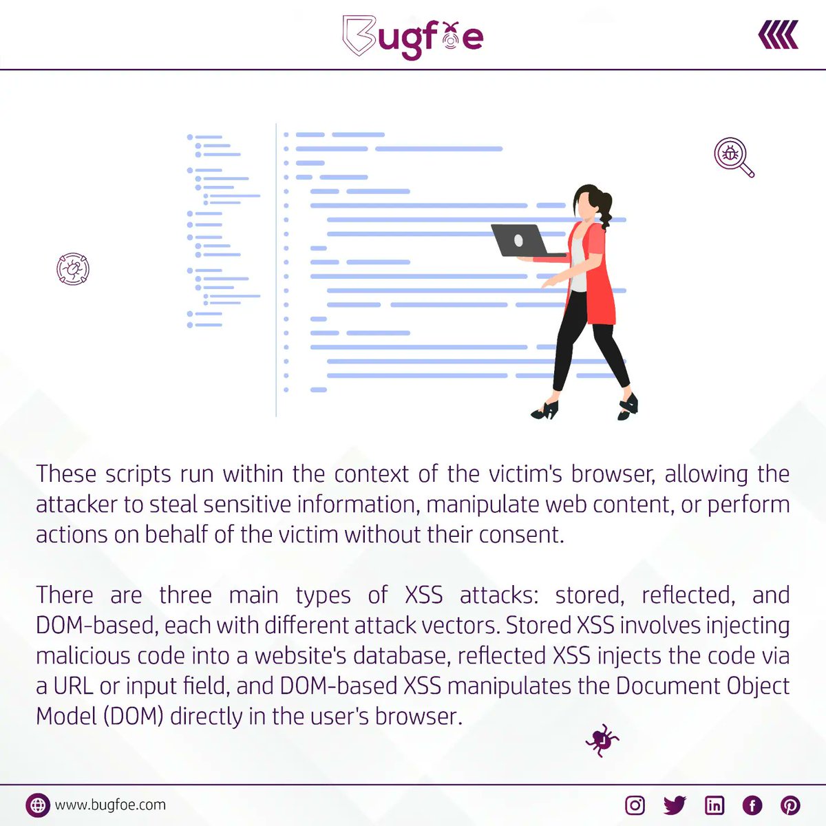 BugfoeOfficial's tweet image. Beware of the Code Intruders!
Exploring #CrossSiteScripting - where malicious scripts sneak into websites and wreak havoc. Understand #XSS and fortify your web defenses.
#WebSecurity #CyberAware #CyberThreats #StayProtected