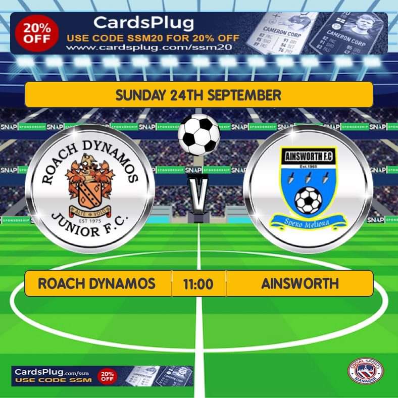 WEEKEND FIXTURES

Saturday 23rd Sept:

U17's vs Unsworth - Bankfield - 9.30am KO

1st team vs Radcliffe Boys - Away - 2.30pm KO

Sunday 24th Sept:

U14's girls vs Roach Dynamoes - Away - 11am KO

Good Luck to all teams.