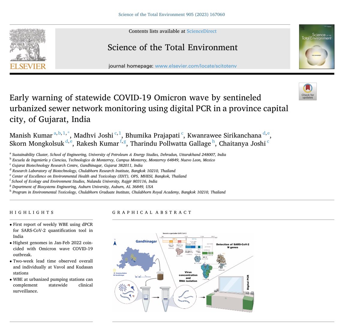 New Arrival:^^
“Early warning of statewide COVID-19 Omicron wave by sentineled urbanized sewer network monitoring using digital PCR

authors.elsevier.com/a/1hoRGB8ccyfBh

Accomplishment: we proposed the answers of how many sites &amp; what location is the key to do wastewater surveillance.
