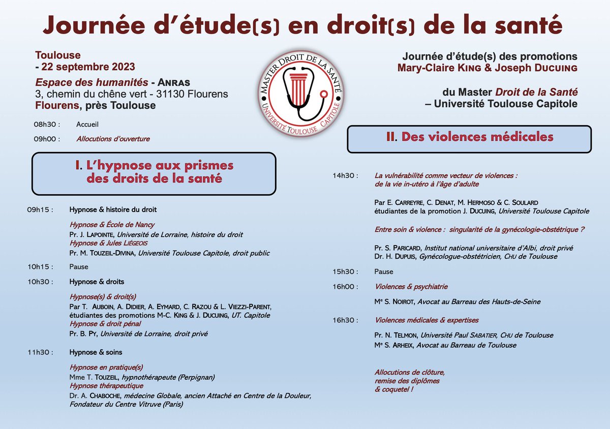 brunopy54's tweet photo. Journée d’étude (s) et droit (s) de la santé - Toulouse 22-09-2023 😎 https://t.co/gxwnTEM7sV