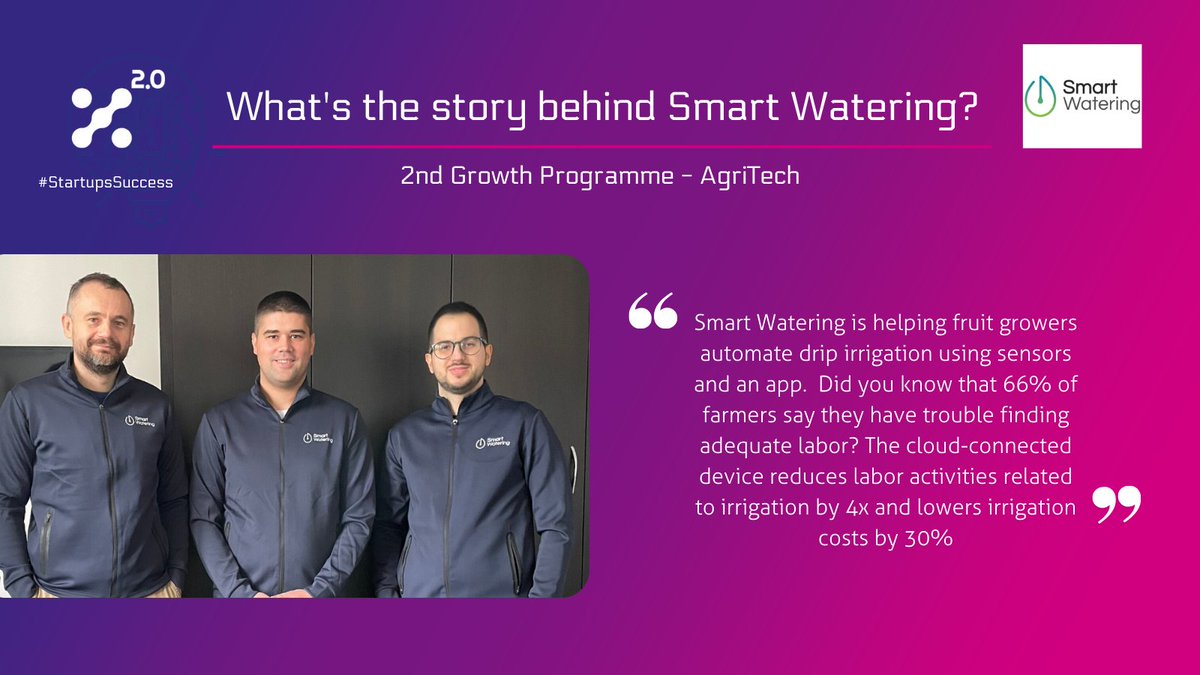 #StartupsSuccess 🎙 #SmartWatering introduces their unique solution to help farmers!  Their mission is 'to help fruit growers automate drip #irrigation using #sensors and an app'. 📱🌱   

+info👉lnkd.in/eU2_27Ds

  #DrivingDeeptechGrowth 🚀