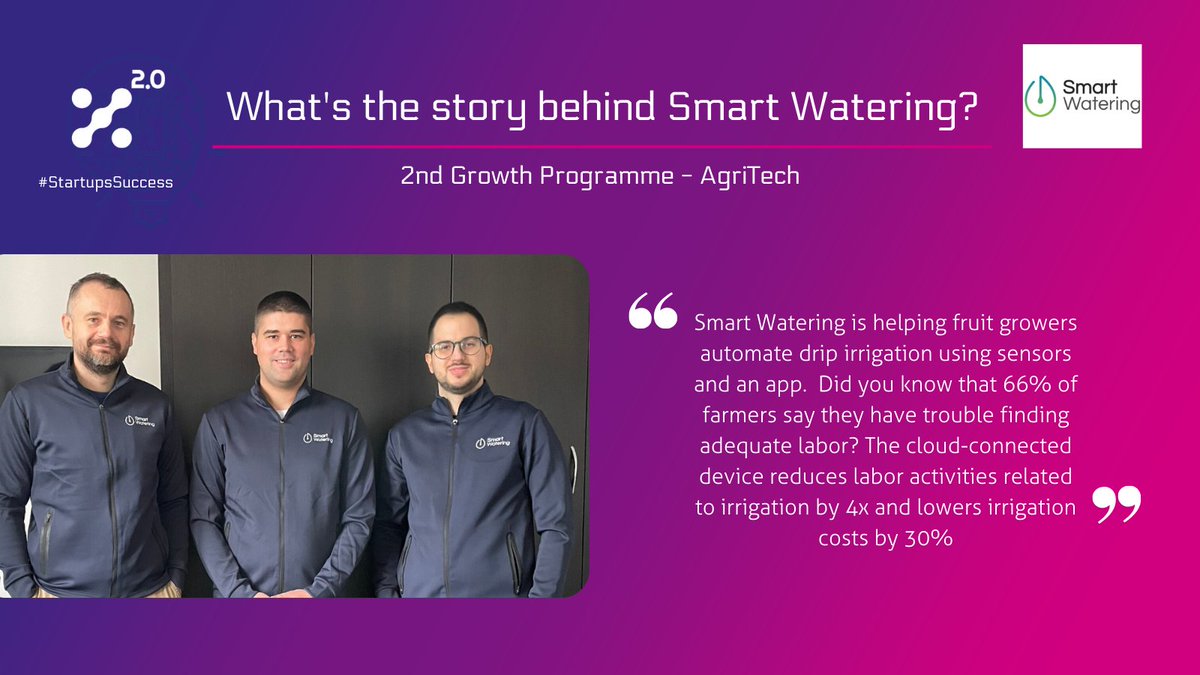 X2_0_EU's tweet photo. #StartupsSuccess 🎙 #SmartWatering introduces their unique solution to help farmers! Their mission is "to help fruit growers automate drip #irrigation using #sensors and an app". 📱🌱
+info👉https://t.co/bSo7mlpwpd
#DrivingDeeptechGrowth 🚀 https://t.co/m1nSsfJ0gB