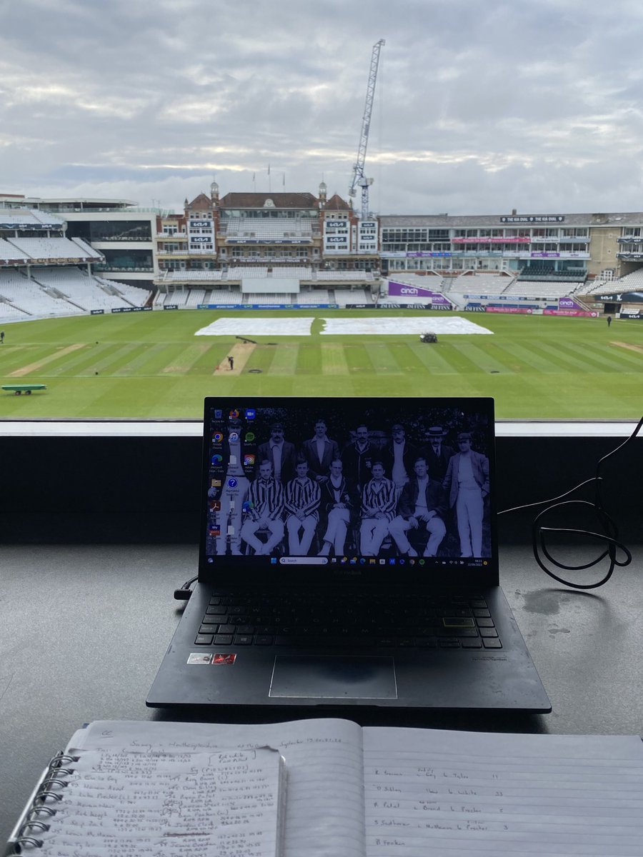 Final ‘away day’ for ⁦@NorthantsCCC⁩ this season - with the 1914 team supervising via my laptop. A twist in the Championship tale? Underway versus ⁦@surreycricket⁩ at 1030 with self, ⁦@backandacross⁩ ⁦@melindafarrell⁩ and Kevin Howells on comms #bbccricket