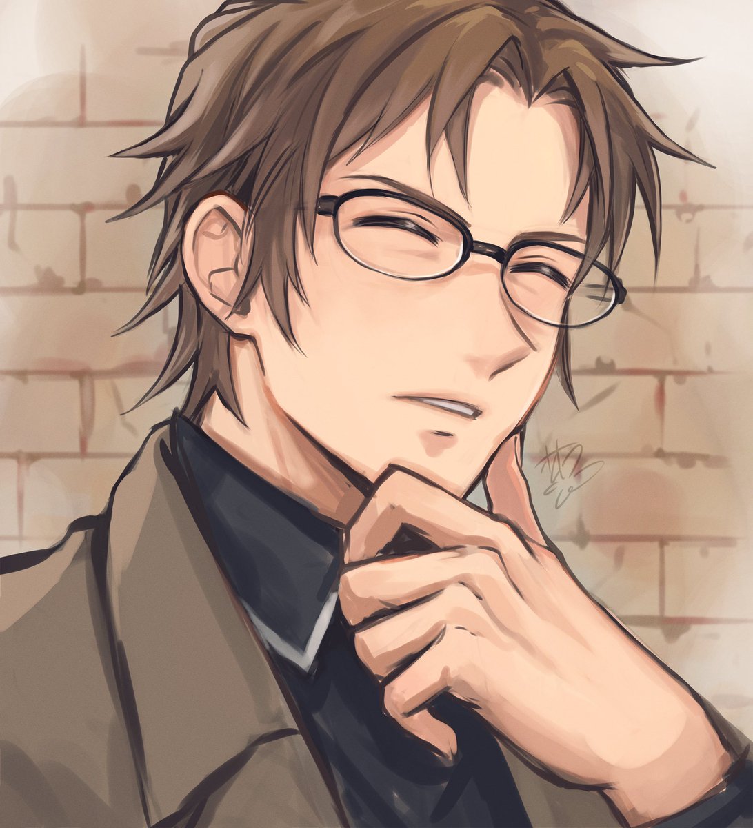 1boy male focus closed eyes brown hair glasses solo short hair  illustration images